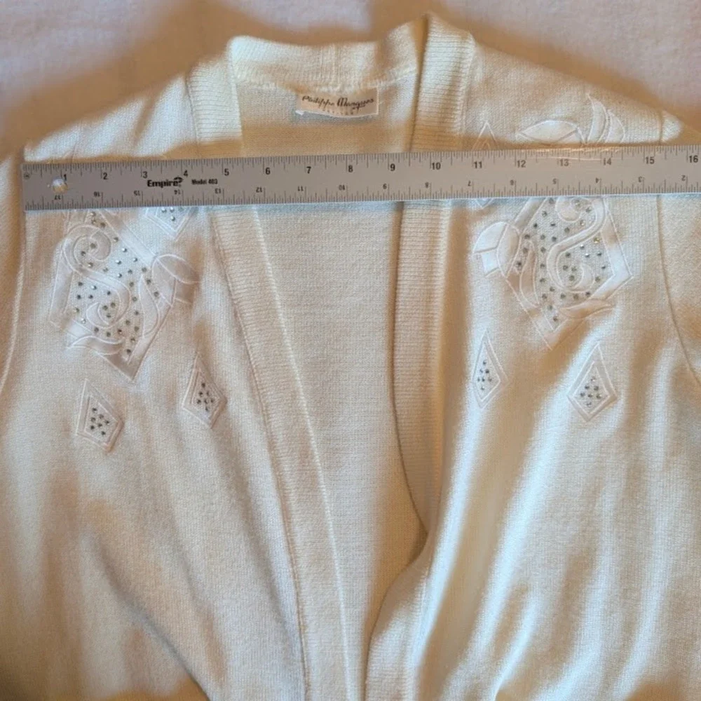 VTG Philippe Marques Cardigan 6P Purity White Modest Drop Pockets Grannycore USA